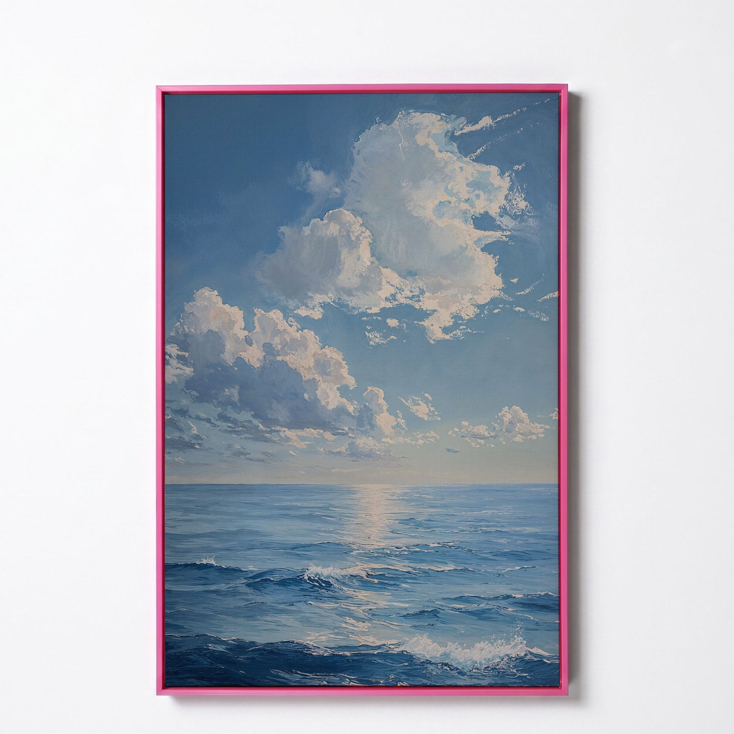 Ocean Sunrise with Waves Canvas Print in pink floating frame