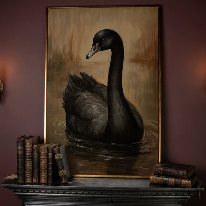 Black Swan Portrait Canvas in rose gold floating frame