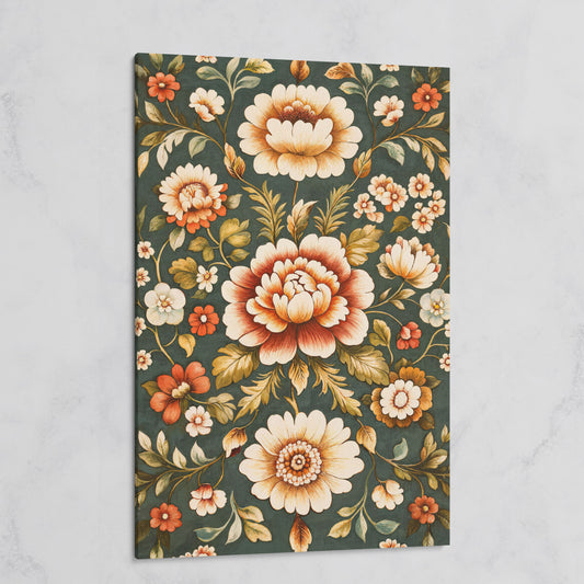 Art Nouveau Floral Canvas in Teal and Sienna on gallery wrap