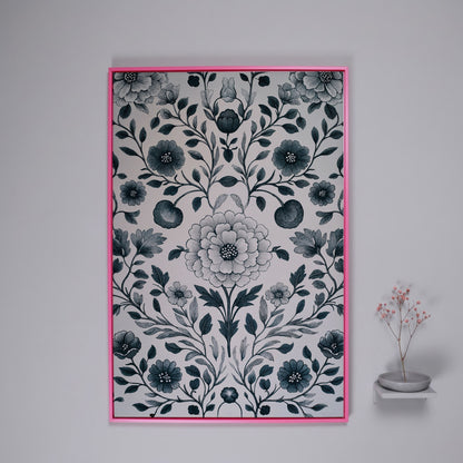 William Morris Floral Canvas Art, Botanical Leaves and Stems in pink floating frame