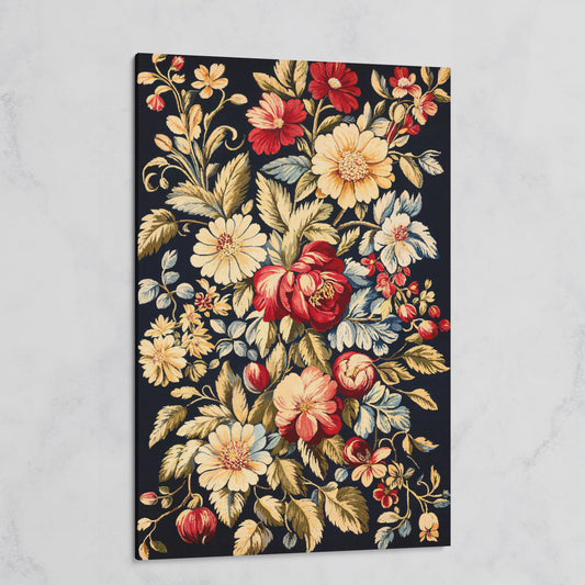 Vintage Floral Canvas Print in Crimson and Cream on gallery wrap