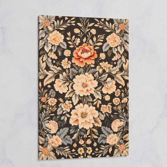 William Morris Peony Canvas Print in Charcoal and Peach on gallery wrap