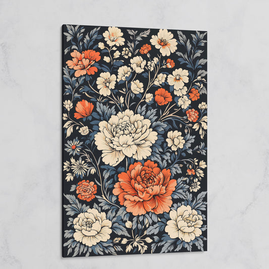 Vintage Peony Canvas in Burnt Orange and Ivory on gallery wrap