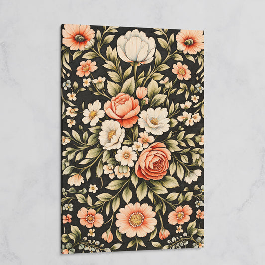 Dusty Peach Roses on Charcoal Canvas on gallery wrap