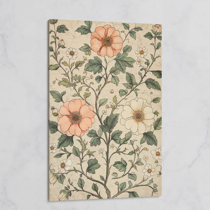 Vintage Floral Botanical Canvas in Peach & Sage on gallery wrap