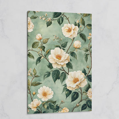 Sage Rose Pattern Canvas Print for Pastel Decor on gallery wrap