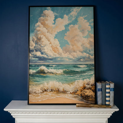Ocean Waves at Shore Canvas Print in black floating frame