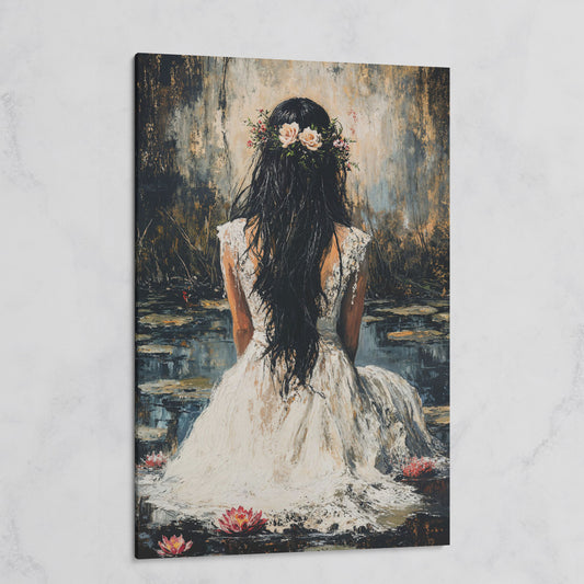 Woman by the Lily Pond Canvas Print on gallery wrap