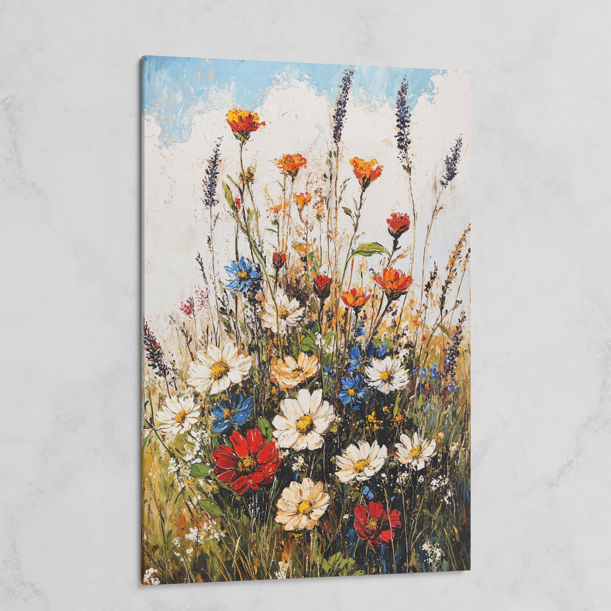 Wildflower Bouquet Canvas Art: Daisies, Lavender and Garden Blooms on gallery wrap