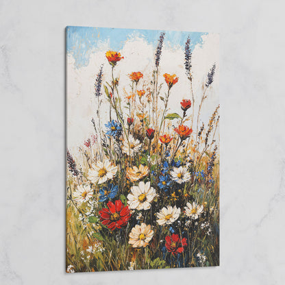 Wildflower Bouquet Canvas Art: Daisies, Lavender and Garden Blooms on gallery wrap