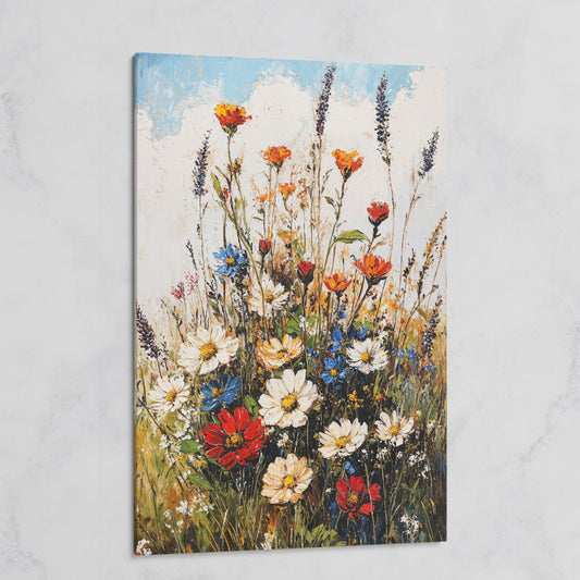 Wildflower Bouquet Canvas Art: Daisies, Lavender and Garden Blooms on gallery wrap