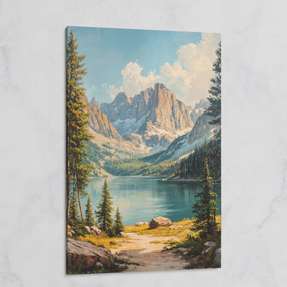 Mountain Lake Canvas with Pine Forest Path on gallery wrap