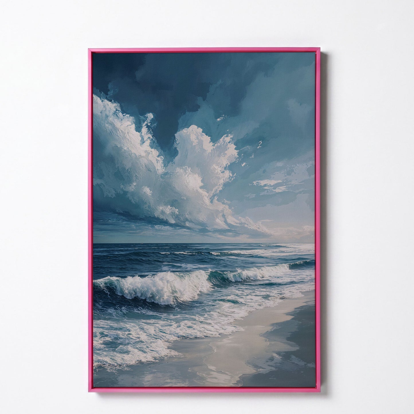 Majestic Ocean Waves Seascape Canvas in pink floating frame