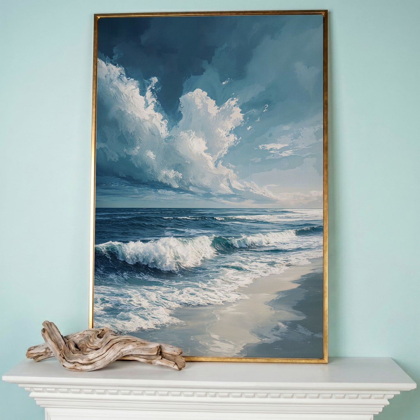 Majestic Ocean Waves Seascape Canvas in rose gold floating frame