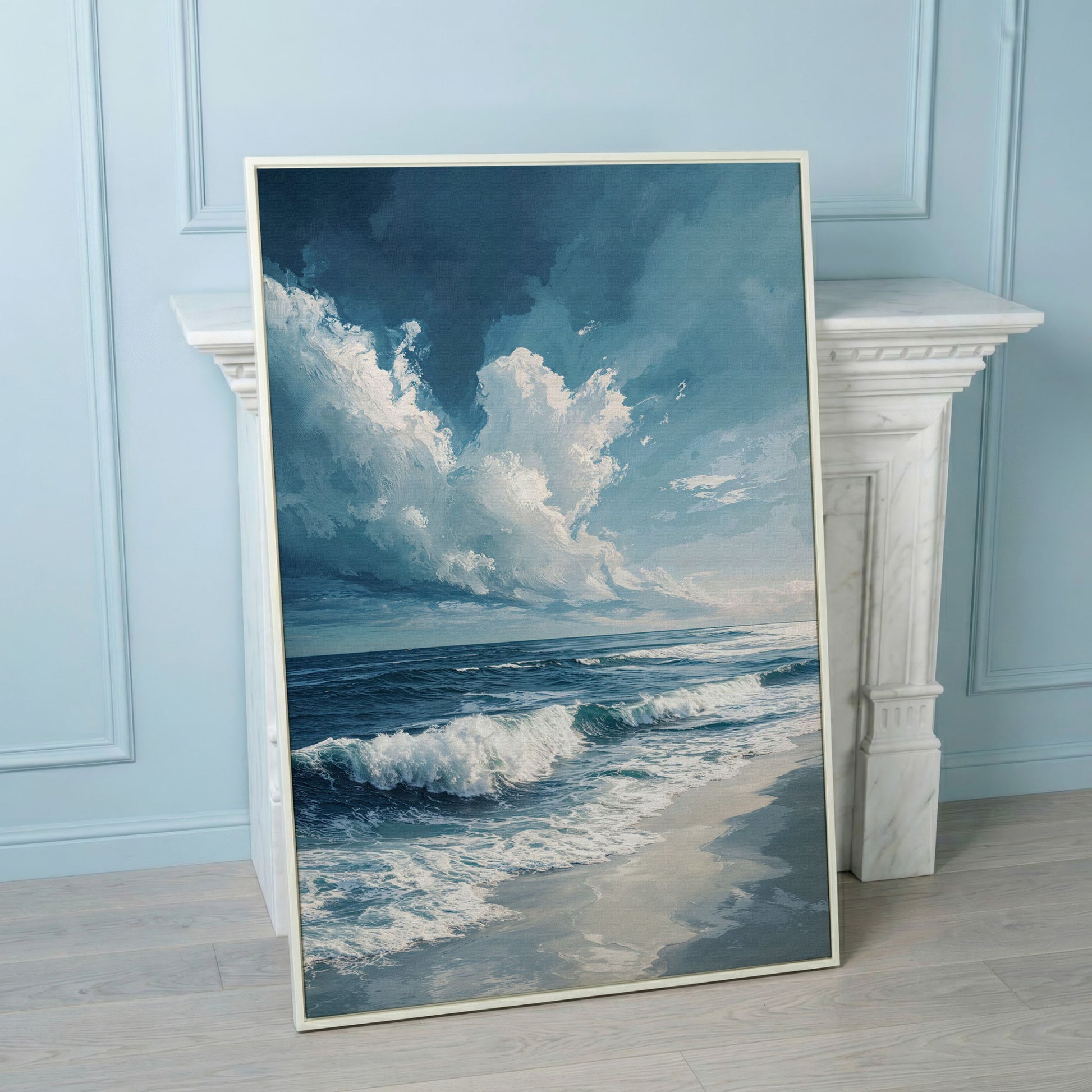 Majestic Ocean Waves Seascape Canvas in white floating frame