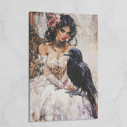 Woman with Raven Canvas Print on gallery wrap