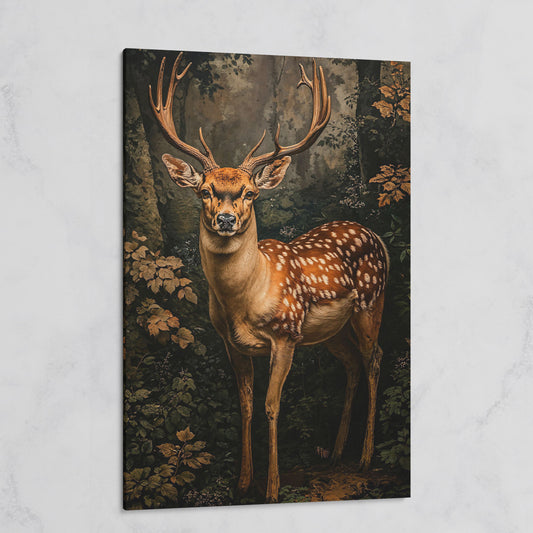 Deer in Forest Canvas Print, Sepia and Green on gallery wrap