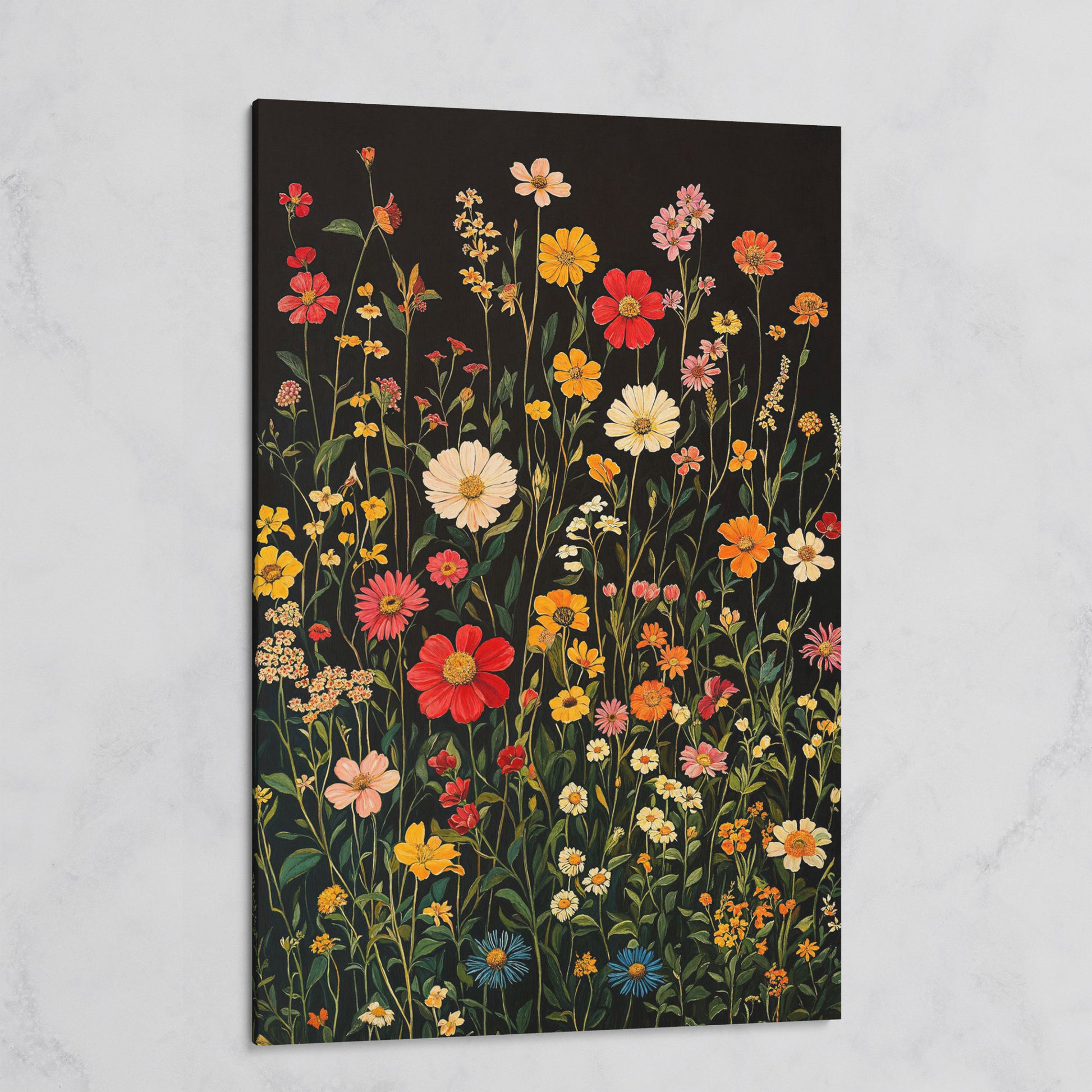 Spring Wildflowers on Black Canvas on gallery wrap