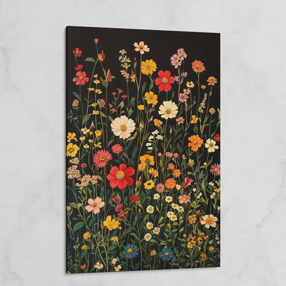 Spring Wildflowers on Black Canvas on gallery wrap