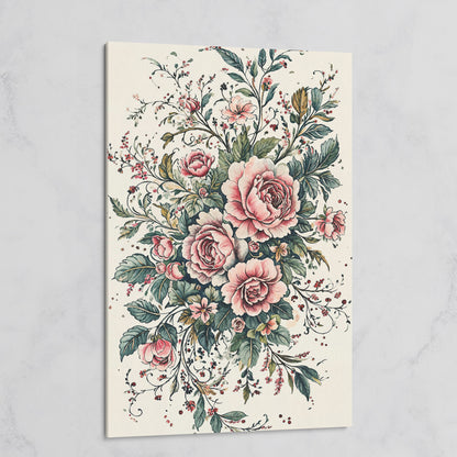 Pink Roses with Green Foliage Canvas on gallery wrap