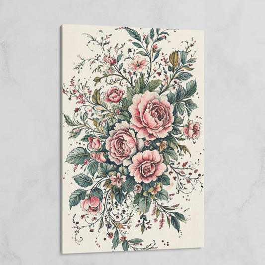 Pink Roses with Green Foliage Canvas on gallery wrap