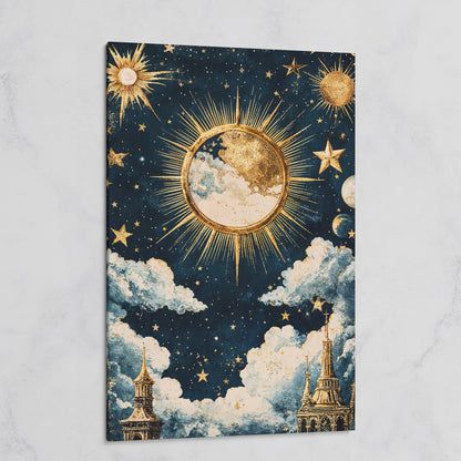 Golden Moon and Starry Sky Canvas Print on gallery wrap