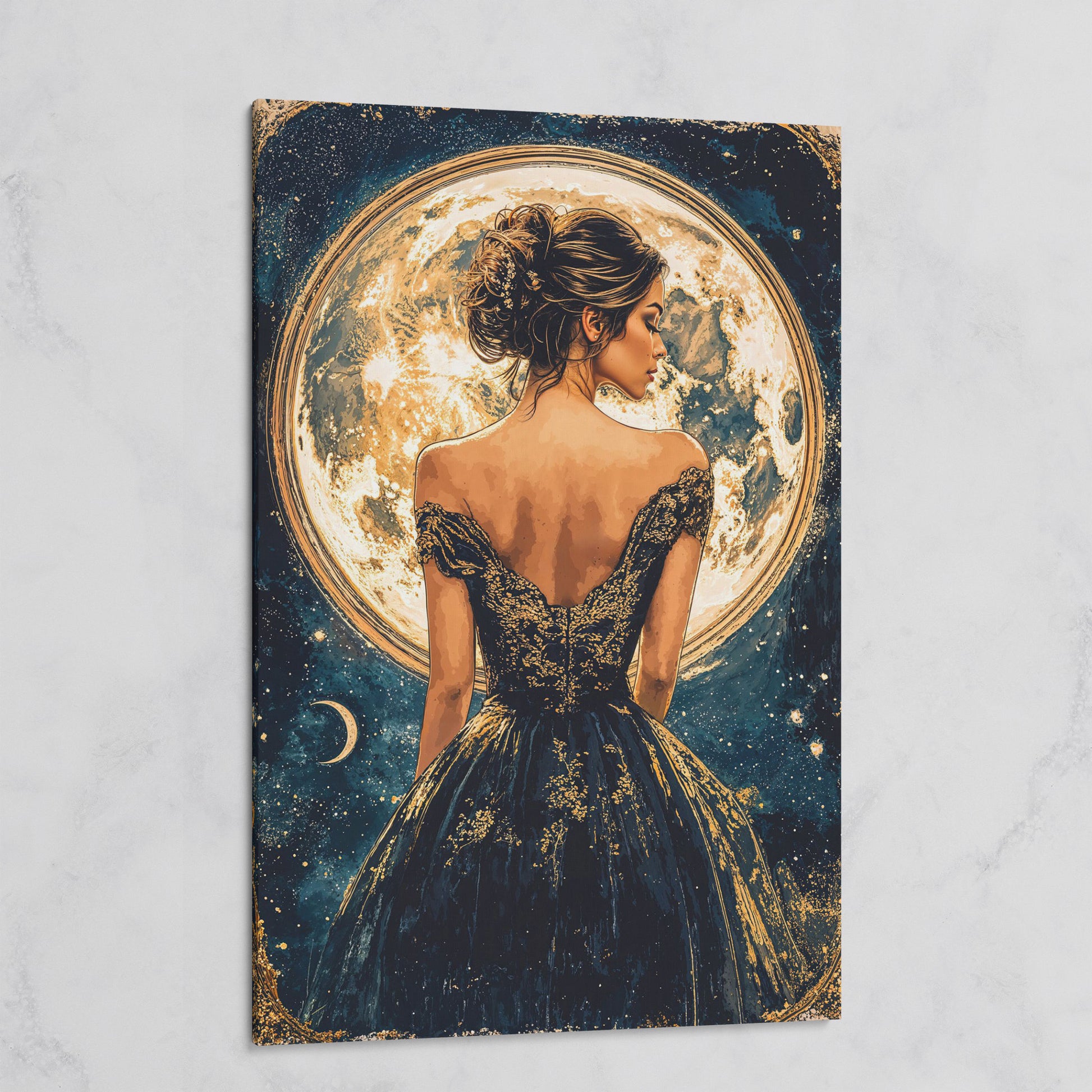Full Moon Woman Portrait Canvas Print on gallery wrap