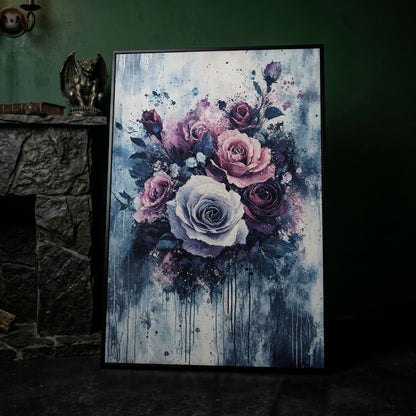 Bold Floral Bouquet Abstract Canvas in black floating frame
