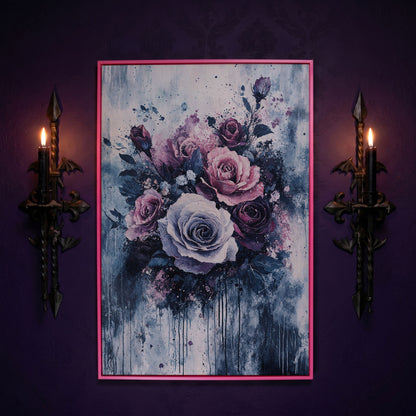 Bold Floral Bouquet Abstract Canvas in pink floating frame