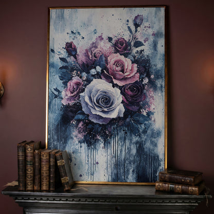 Bold Floral Bouquet Abstract Canvas in rose gold floating frame