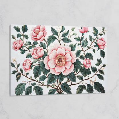 Pink Peonies Canvas Print with Vintage Botanical Feel on gallery wrap