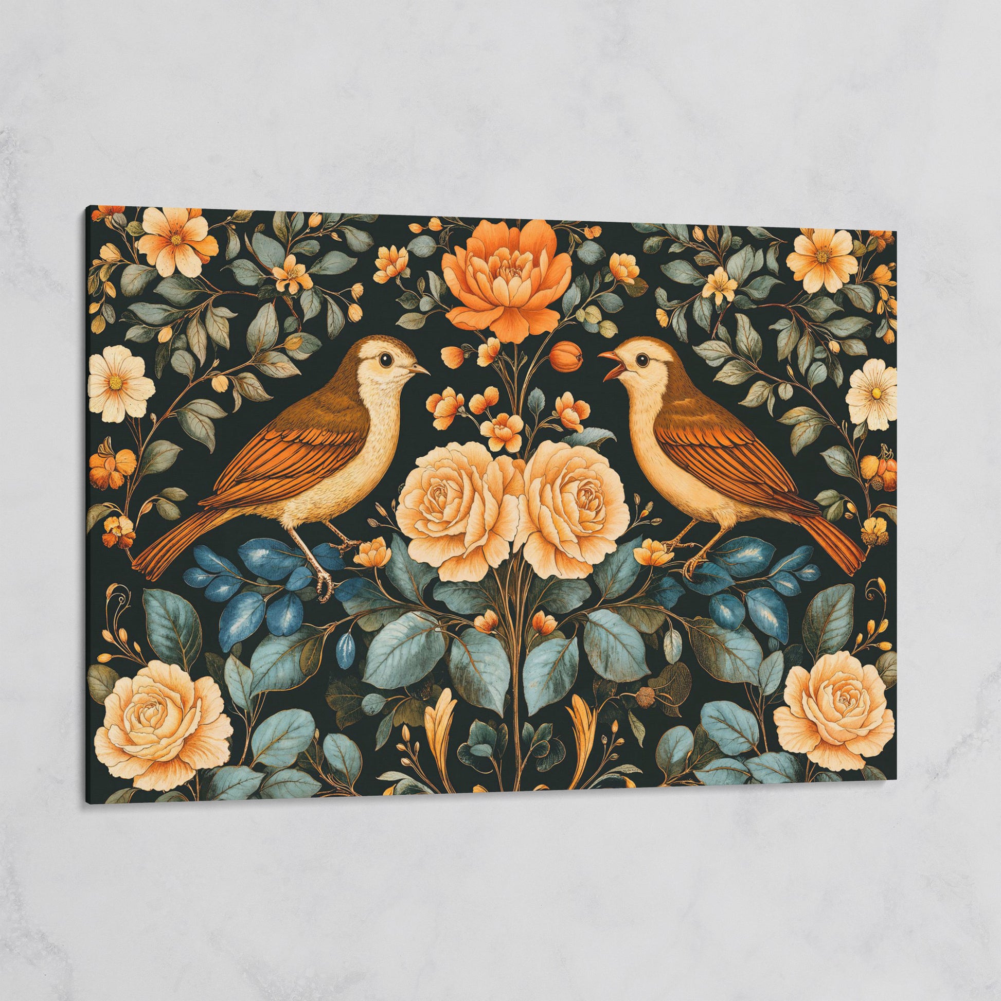 Birds and Flowers Botanical Canvas on gallery wrap