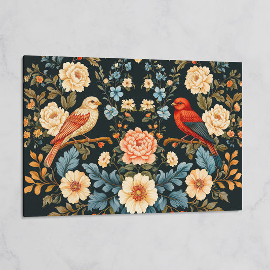 William Morris Style Birds & Blooms Canvas on gallery wrap