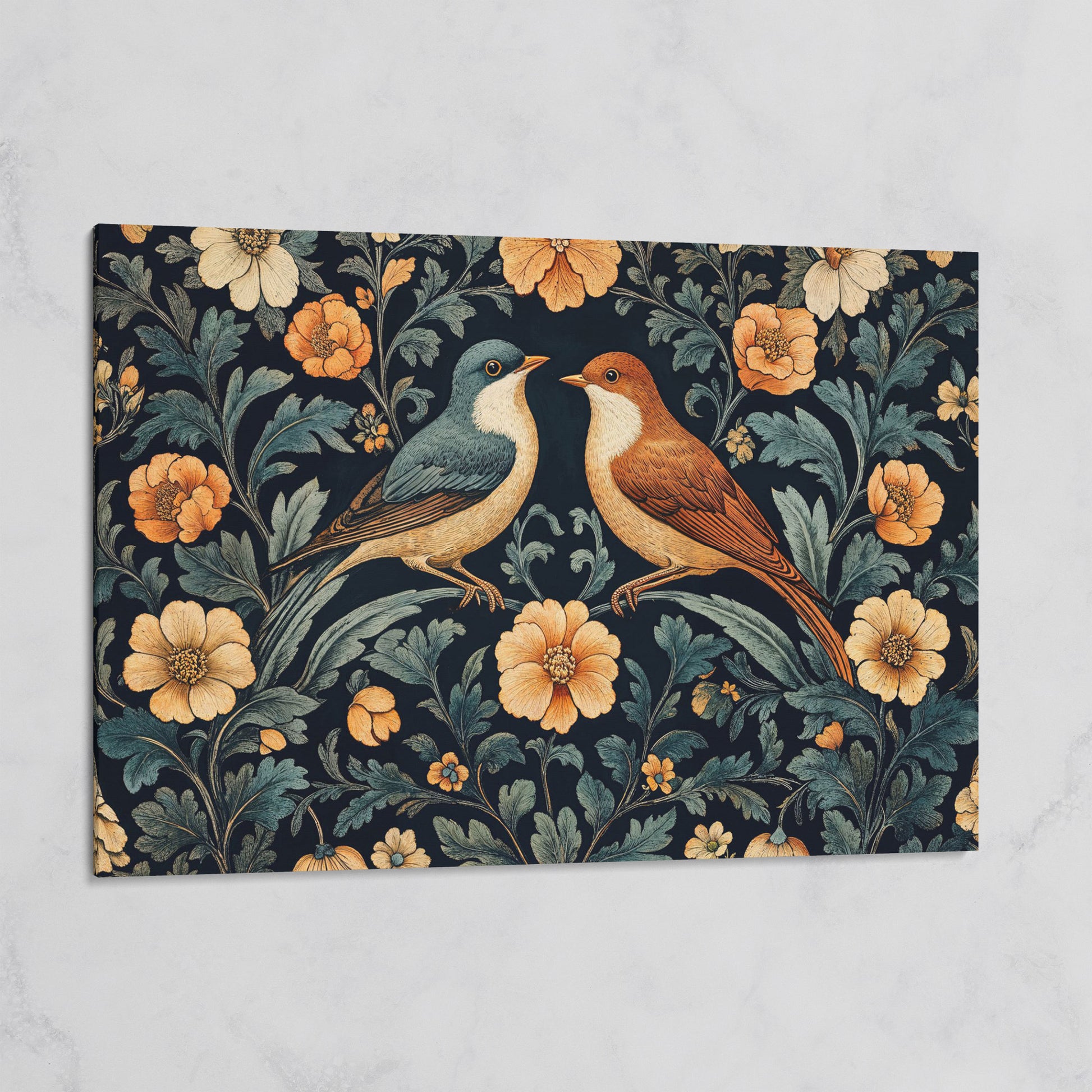 Vintage Birds and Florals Canvas Print on gallery wrap