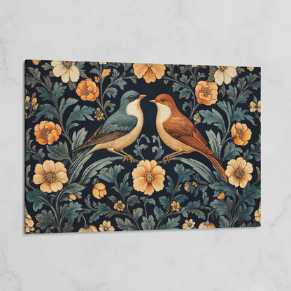 Vintage Birds and Florals Canvas Print on gallery wrap