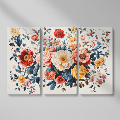 Vibrant Peony Bouquet Canvas Print as 3-panel split version