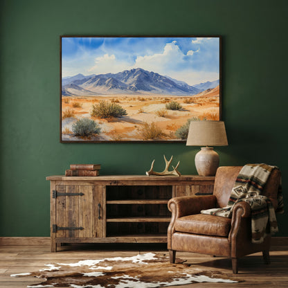 Desert Mountain Landscape Canvas in dark walnut floating frame