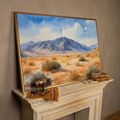 Desert Mountain Landscape Canvas in rose gold floating frame