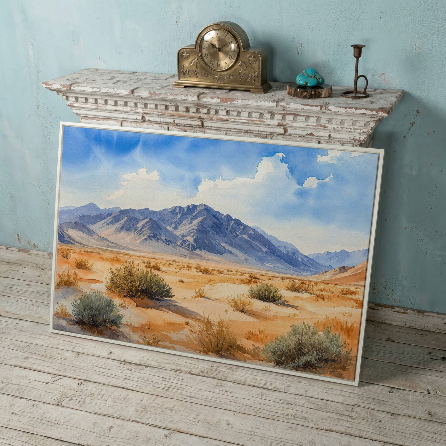 Desert Mountain Landscape Canvas in white floating frame