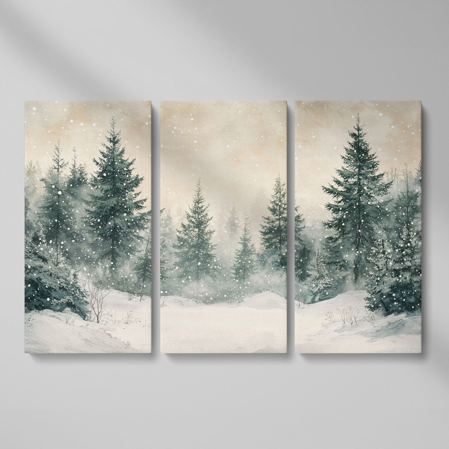 Snowy Pine Forest Canvas Print as 3-panel split version