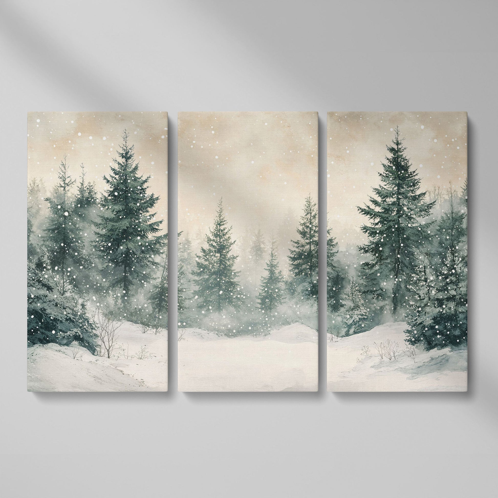 Snowy Pine Forest Canvas Print as 3-panel split version