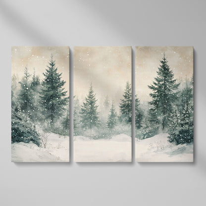 Snowy Pine Forest Canvas Print as 3-panel split version