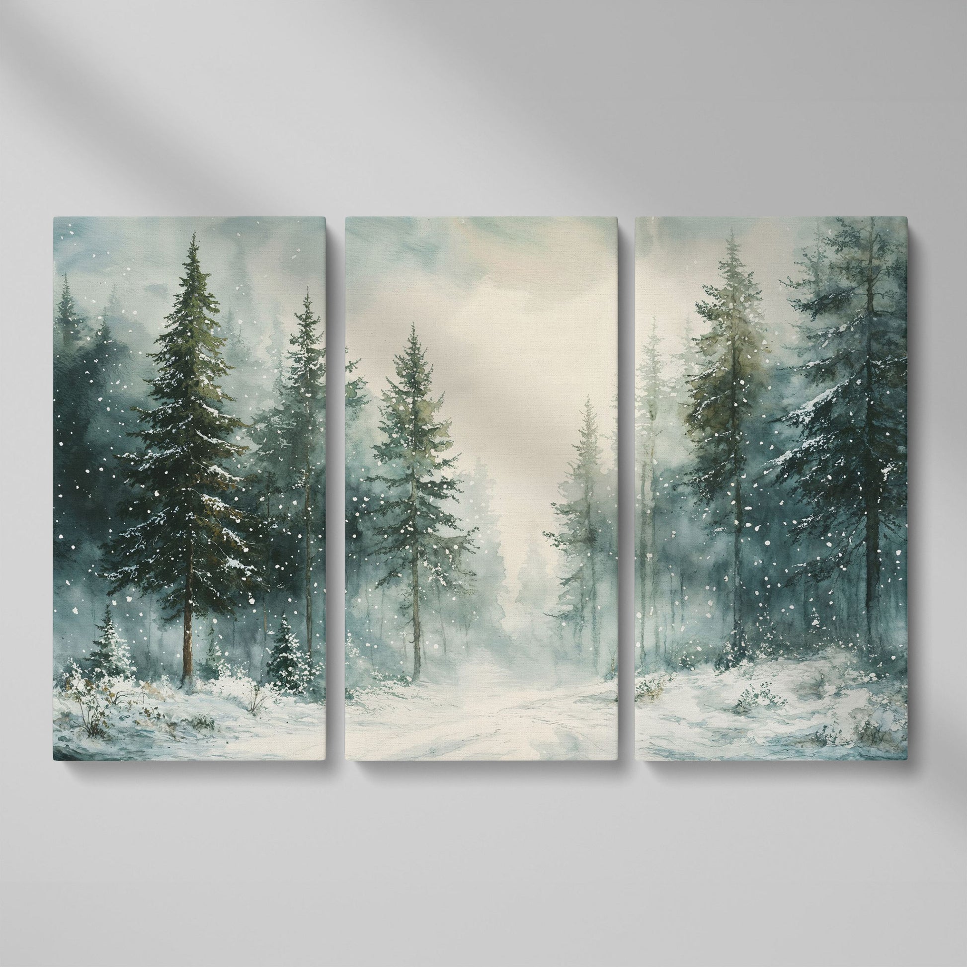 Tranquil Winter Woodland Canvas as 3-panel split version