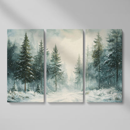 Tranquil Winter Woodland Canvas as 3-panel split version