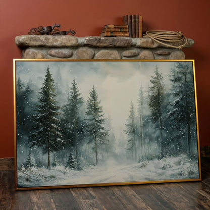 Tranquil Winter Woodland Canvas in antique gold floating frame