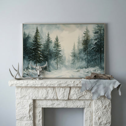 Tranquil Winter Woodland Canvas in silver floating frame