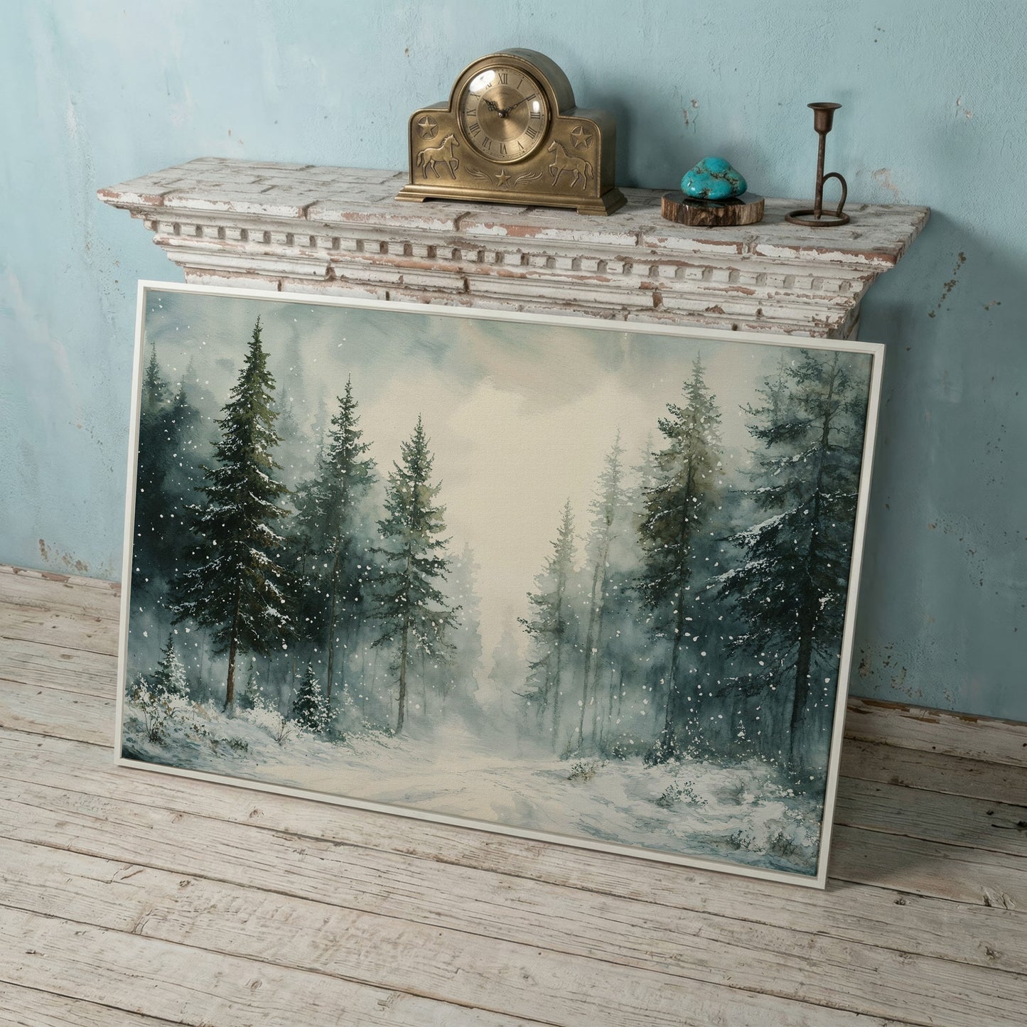 Tranquil Winter Woodland Canvas in white floating frame