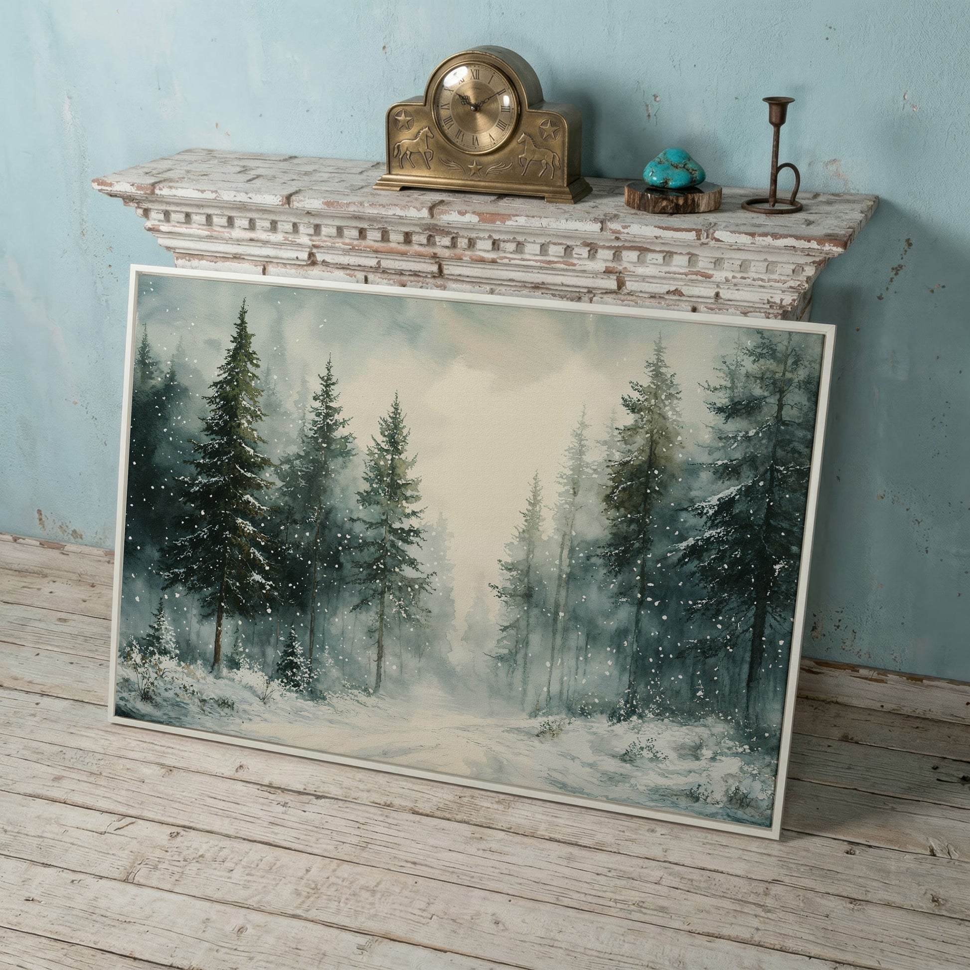 Tranquil Winter Woodland Canvas in white floating frame