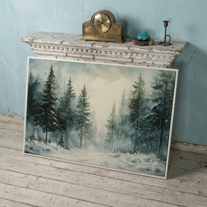 Tranquil Winter Woodland Canvas in white floating frame