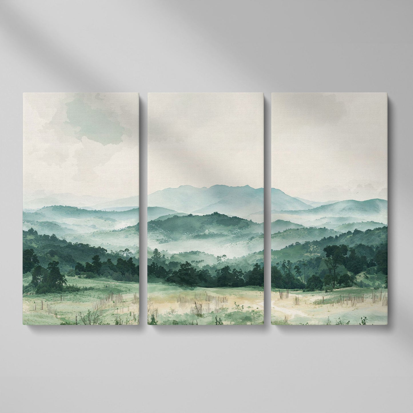 Serene Panoramic Mountainscape Canvas as 3-panel split version